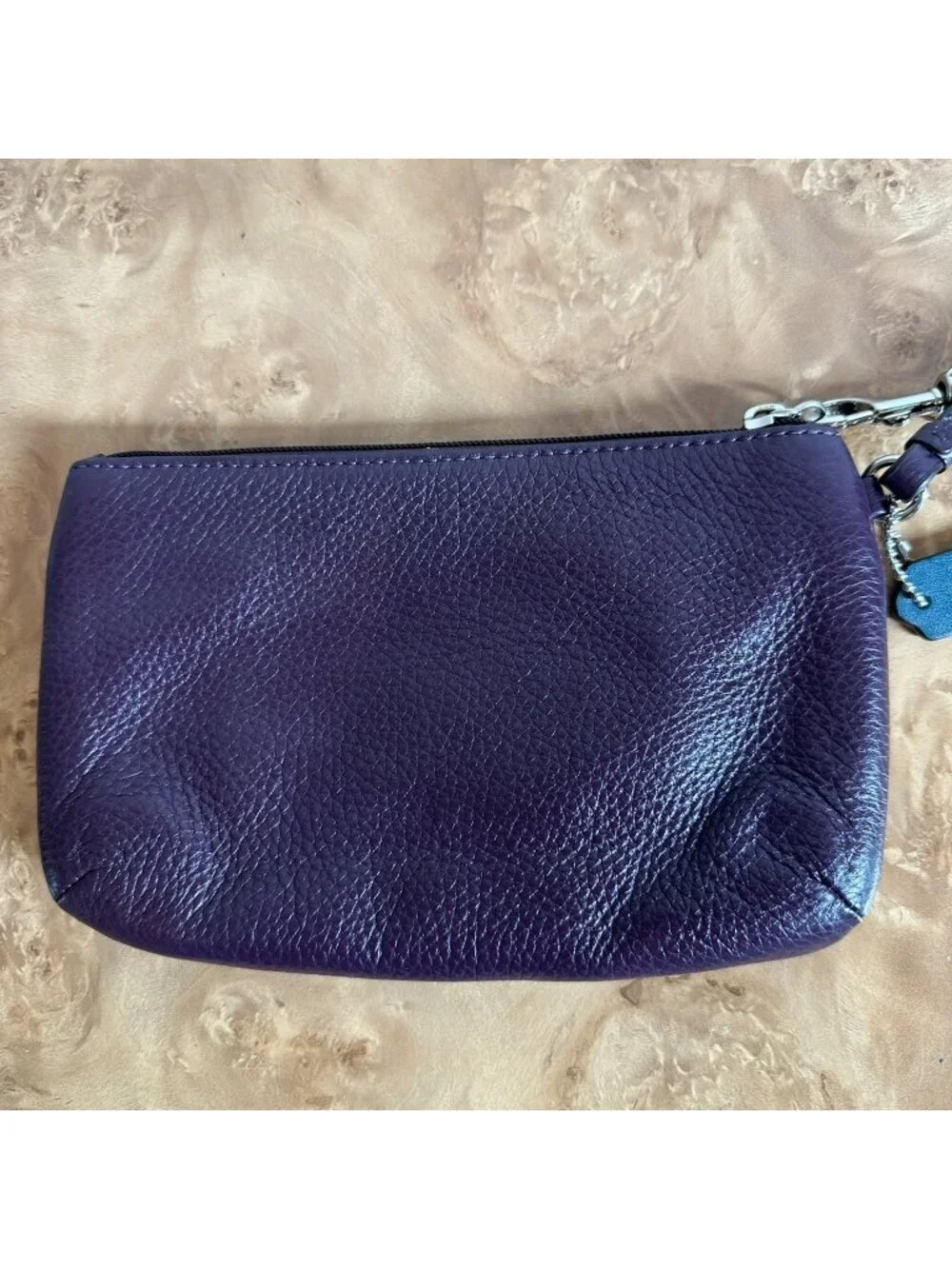 Coach Plum Purple Pebbled Leather Wristlet Pouch Zip Clutch